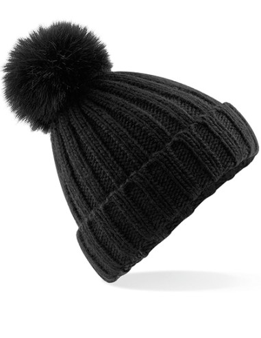 BEE-B413-Verbier Faux Fur Pop Pom Chunky Beanie